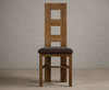 Rustic Solid Oak Flow Back Dining Chairs with Chocolate Brown Fabric Seat Pad