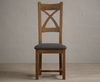 Rustic Solid Oak X Back Dining Chairs with Charcoal Grey Fabric Seat Pad