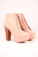 Solange Real Wood Heel Shoe Boot In Peach Leather
