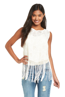 V By Very Fringe Cutwork Open Tie Back Blouse