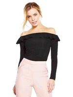 V By Very Long Sleeve Ribbed Bardot Top