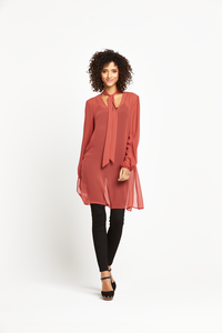 V By Very Tie Neck Tunic Top Rust
