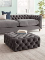 Dora Buttoned Ottoman - Navy Velvet
