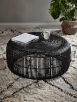 Flat Rattan Side Table - Black