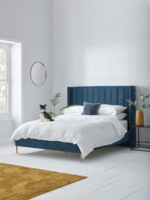 Fluted Velvet Super King Bed - Deep Blue
