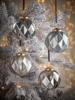 Four Blue Mercuried Glass Baubles