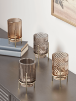 Four Standing Tealight Holders - Grey & Amber