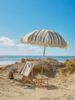 NEW Compact Fringed Parasol - Black & Cream Stripe