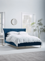 NEW Pleated Velvet Super King Bed - Deep Blue