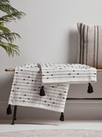 NEW Tasseled Black & Cream Textured Throw