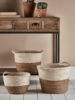 NEW Three White & Natrural Straw Baskets