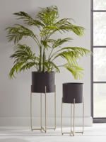 NEW Two Black & Brass Standing Planters