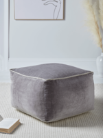 NEW Velvet Piped Square Pouffe - Grey