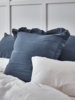 NEW Washed Linen Ruffle Large Square Cushion - Soft Indigo