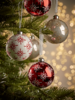 Six Abstract Snowflakes Baubles - Red Mix