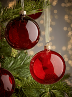 Six Clear Glass Baubles - Red Mix