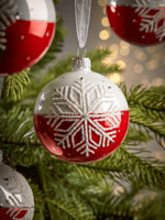 Six Dipped Snowflake Glass Baubles - Red