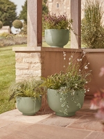 Three Handmade Footed Bowl Planters - Olive