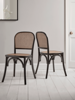 Two Cane Webbing Dining Chairs - Black