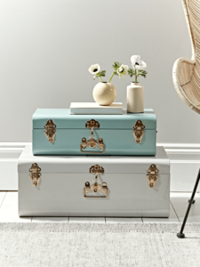 Two Metal Trunks - Eau De Nil & Putty