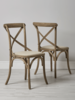 Two Weathered Oak & Linen Cross Back Dining Chair (Sample)