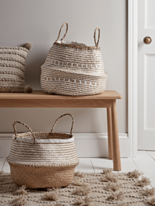 Two White Patterned Baskets