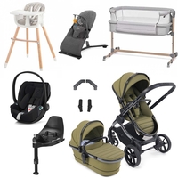 iCandy Peach 7 Premium iSize Travel System & Starter Nursery Bundle including Isofix Base,  Olive Phantom
