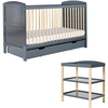 Ickle Bubba Coleby Classic Cot Bed,  Under Drawer and Open Changer,  Scandi Grey