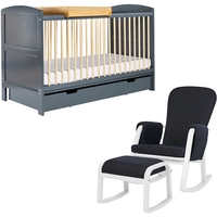 Ickle Bubba Coleby Classic Cot Bed,  Under Drawer,  Cot Top Changer and Dursley Rocking Chair,  Scandi Grey and Pine