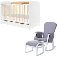 Ickle Bubba Coleby Classic Cot Bed,  Under Drawer,  Cot Top Changer and Dursley,  Scandi White and Pine