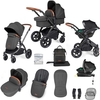 Ickle Bubba Stomp Luxe All-in-One Premium i-Size Travel System with ISOFIX Base,  Black / Charcoal Grey / Tan