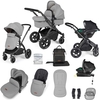 Ickle Bubba Stomp Luxe All-in-One Premium i-Size Travel System with ISOFIX Base,  Black / Pearl Grey / Black