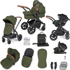 Ickle Bubba Stomp Luxe All-in-One Premium i-Size Travel System with ISOFIX Base,  Black / Woodland / Tan