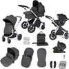 Ickle Bubba Stomp Luxe All-in-One Premium i-Size Travel System with ISOFIX Base,  Silver / Charcoal Grey / Black