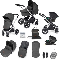 Ickle Bubba Stomp Luxe All-in-One Premium i-Size Travel System with ISOFIX Base,  Silver / Charcoal Grey / Black
