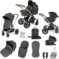 Ickle Bubba Stomp Luxe All-in-One Premium i-Size Travel System with ISOFIX Base,  Silver / Charcoal Grey / Tan