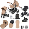 Ickle Bubba Stomp Luxe All-in-One Premium i-Size Travel System with ISOFIX Base,  Silver / Desert / Tan
