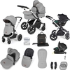 Ickle Bubba Stomp Luxe All-in-One Premium i-Size Travel System with ISOFIX Base,  Silver / Pearl Grey / Black