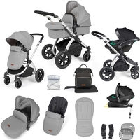 Ickle Bubba Stomp Luxe All-in-One Premium i-Size Travel System with ISOFIX Base,  Silver / Pearl Grey / Black