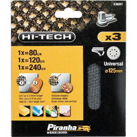 Black and Decker Piranha Hi Tech Quick Fit Mesh ROS Sanding Sheets 125mm 125mm Assorted Pack of 3