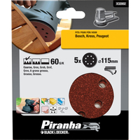 Black and Decker Piranha Quick Fit ROS Sanding Discs 115mm 115mm 60g Pack of 5