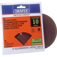 Draper 10 x 125mm Assorted Grade Aluminium Oxide Sanding Discs