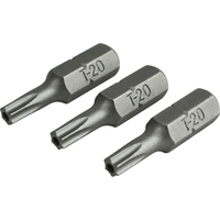 Faithfull S2 Security Torx Screwdriver Bits T20 25mm Pack of 3