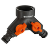 Gardena ORIGINAL Small Dual Output Hose Pipe Threaded Tap Connector 21mm