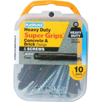 Plasplugs Heavy Duty Super Grips Concrete & Brick Fixings Brown with Screws Pack of 10