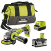 Ryobi R18AG7 ONE+ 18v Cordless Brushless Angle Grinder 125mm 1 x 5ah Li-ion Charger Bag