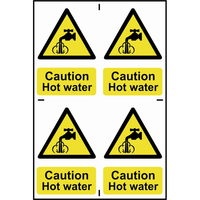 Scan Caution Hot Water Sign Pack of 4 100mm 150mm Standard