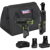 Sealey 10.8v Cordless 3/8" Drive Impact and Ratchet Wrench Kit 1 x 2ah & 1 x 4ah Li-ion Charger Bag