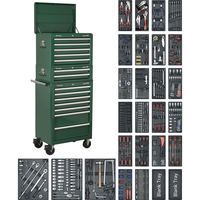Sealey 14 Drawer Roller Cabinet,  Middle & Top Chest & 1179 Piece Tool Kit Green