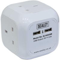 Sealey 4 Way Mains Extension Cube and USB Sockets 240v 1.4m